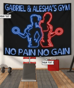 Personalized Couple Home Gym Decor Neon Effect Banner Flag Tapestry
