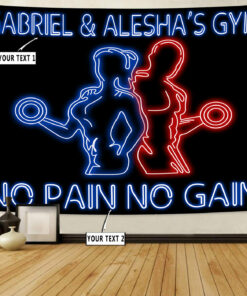 Personalized Couple Home Gym Decor Neon Effect Banner Flag Tapestry