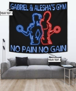 Personalized Couple Home Gym Decor Neon Effect Banner Flag Tapestry