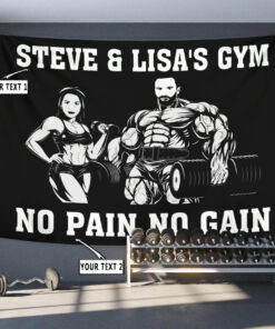 Personalized Couple Photo Fitness Flag Banner Tapestry Home Gym Decor