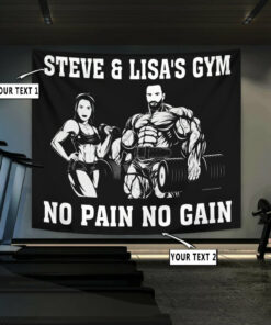 Personalized Couple Photo Fitness Flag Banner Tapestry Home Gym Decor