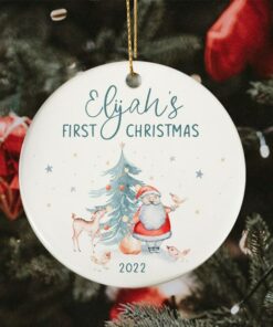 Personalized Cute Baby's First Christmas Ceramic Ornament, Custom First Christmas Ornament, 1st Christmas 2022 Cute Baby Keepsake Gift