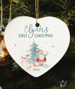 Personalized Cute Baby's First Christmas Ceramic Ornament, Custom First Christmas Ornament, 1st Christmas 2022 Cute Baby Keepsake Gift