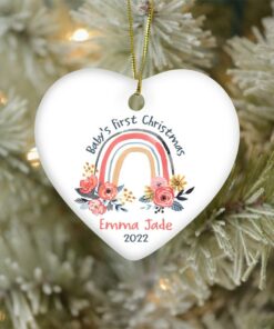 Personalized Cute Baby's First Christmas Rainbow Flower Ceramic Ornament, Custom First Christmas Ornament, 1st Christmas 2022 Cute Baby Gift