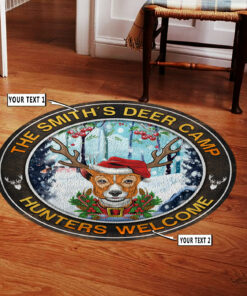 Personalized Deer Buck Hunting Christmas Round Rug, Carpet For Gift