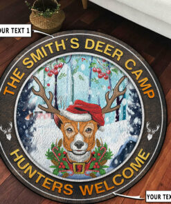 Personalized Deer Buck Hunting Christmas Round Rug, Carpet For Gift