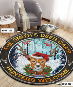 Personalized Deer Buck Hunting Christmas Round Rug, Carpet For Gift