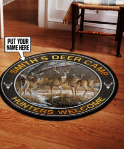 Personalized Deer Camp Hunting Round Area Rug For Living Room, Bedrooom