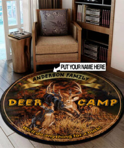 Personalized Deer Camp Hunting Round Rug, Carpet