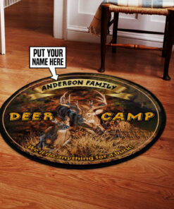Personalized Deer Camp Hunting Round Rug, Carpet