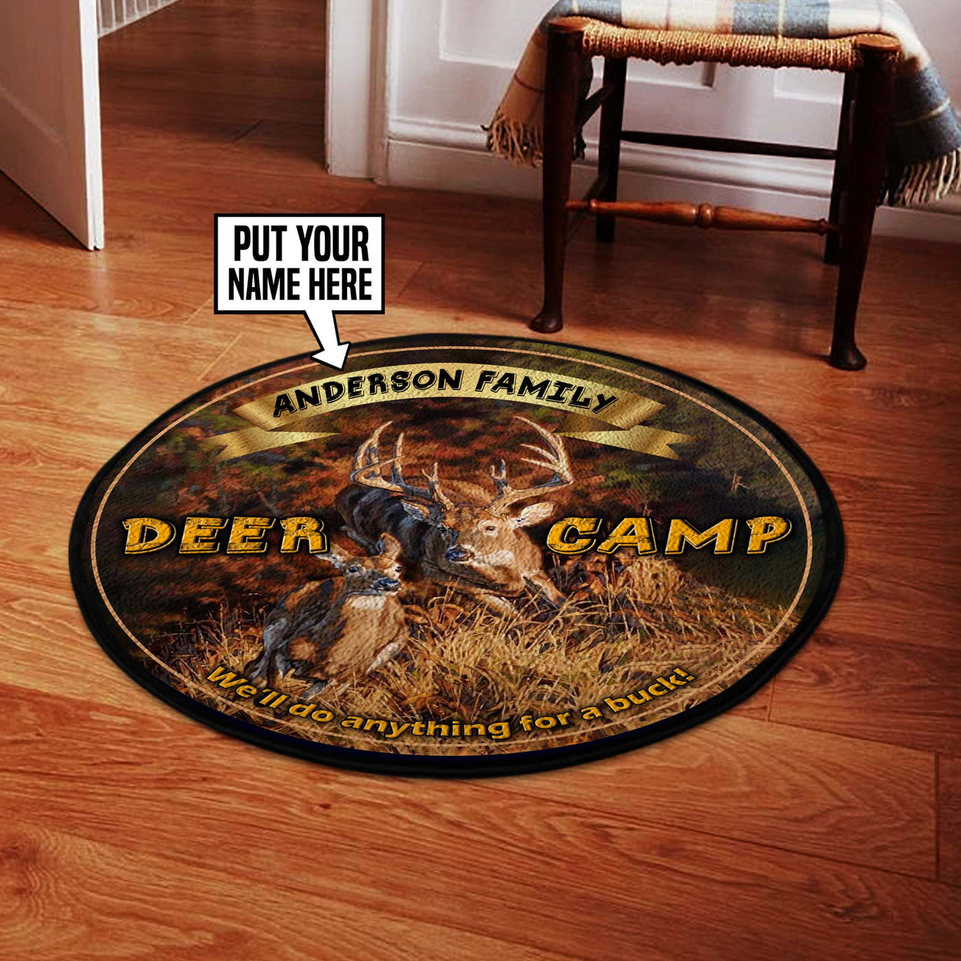 Personalized Deer Camp Hunting Round Rug, Carpet