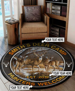 Personalized Deer Camp Hunting Round Rug, Carpet Gifts for Hunting Lovers