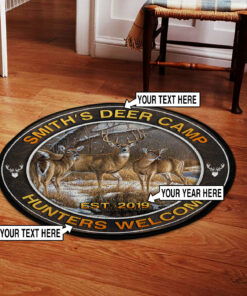 Personalized Deer Camp Hunting Round Rug, Carpet Gifts for Hunting Lovers