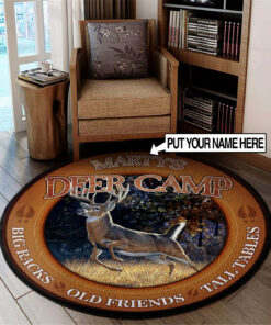 Personalized Deer Camp Hunting Round Rug, Carpet Home Décor