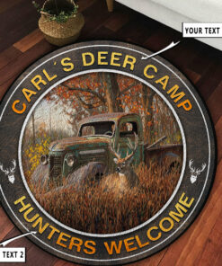 Personalized Deer Camp Hunting Round Rug, Hunting Rugs
