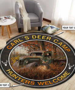 Personalized Deer Camp Hunting Round Rug, Hunting Rugs