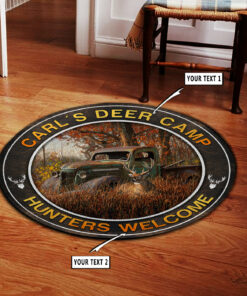 Personalized Deer Camp Hunting Round Rug, Hunting Rugs