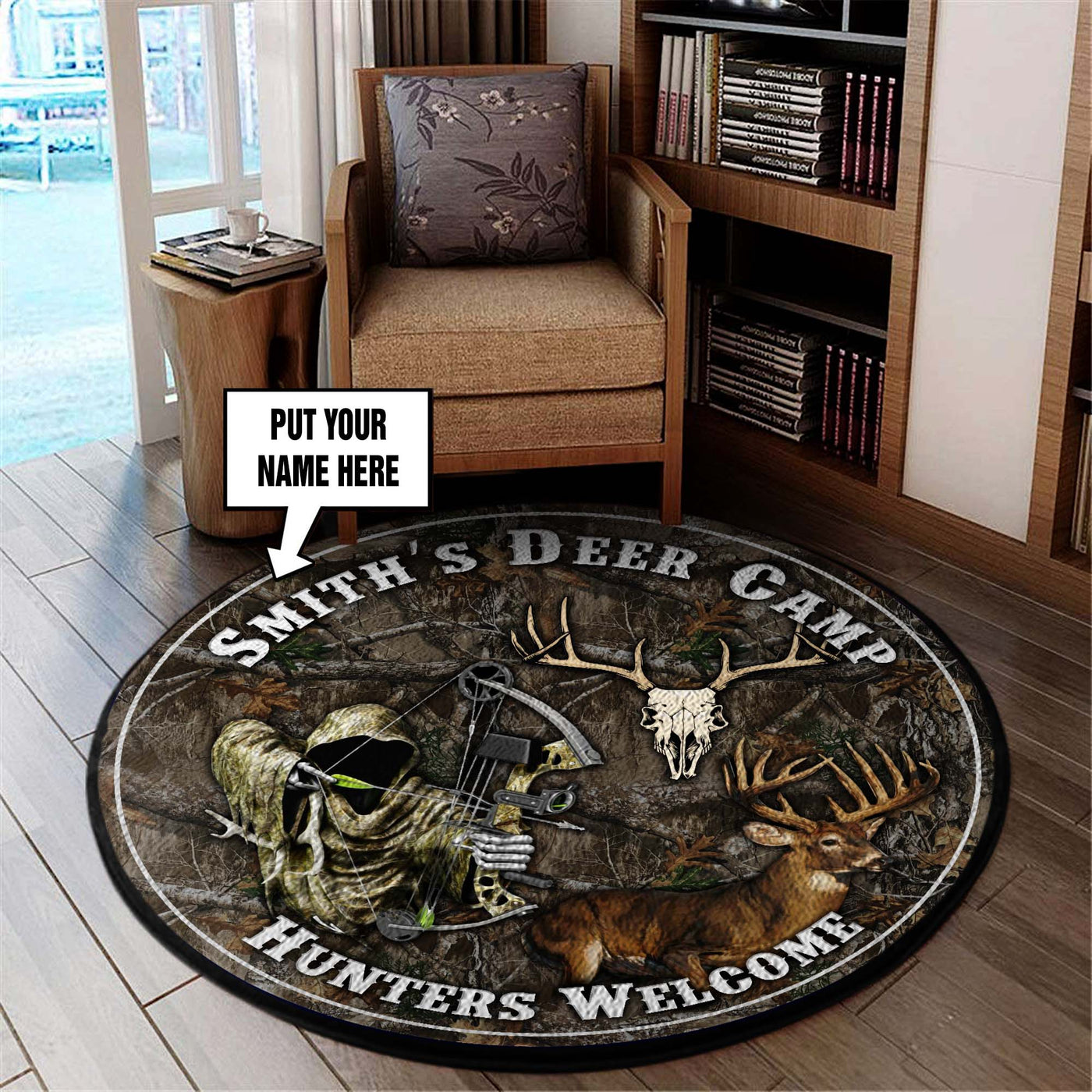 Personalized Deer Camp Round Rug, Carpet