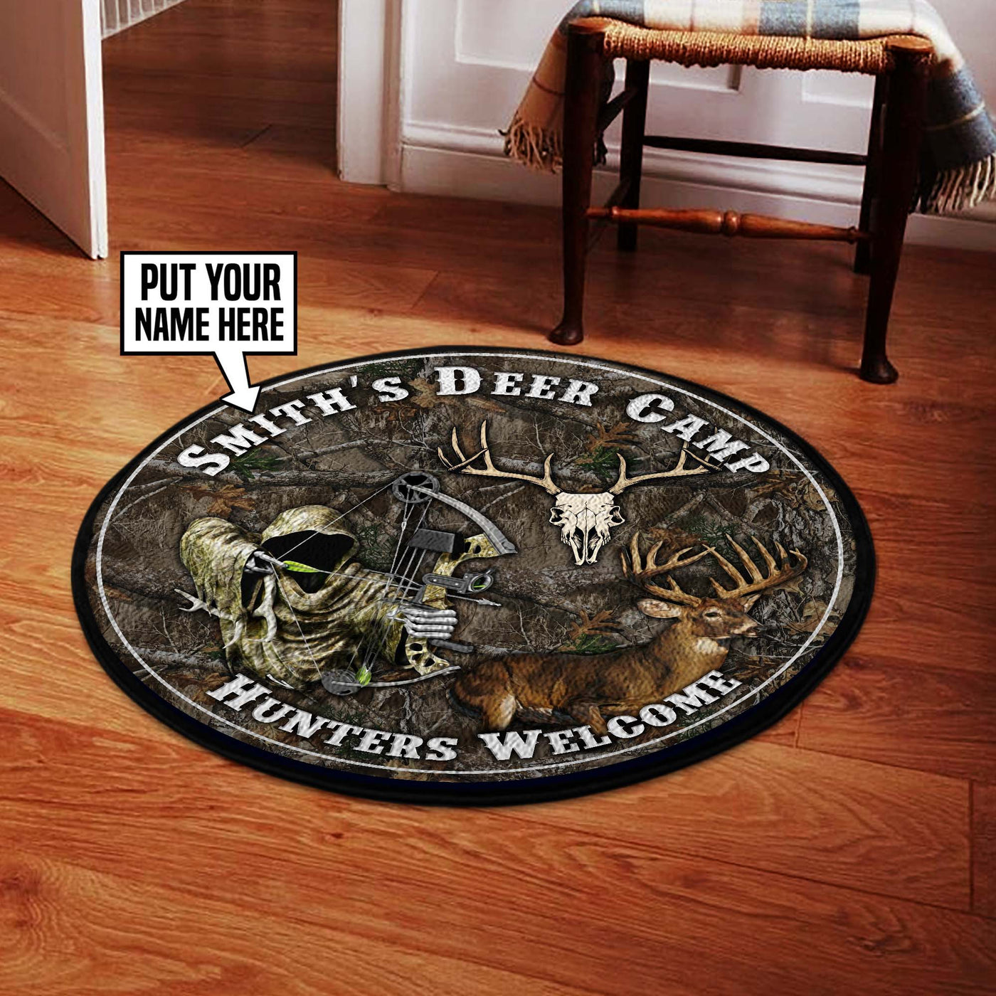 Personalized Deer Camp Round Rug, Carpet