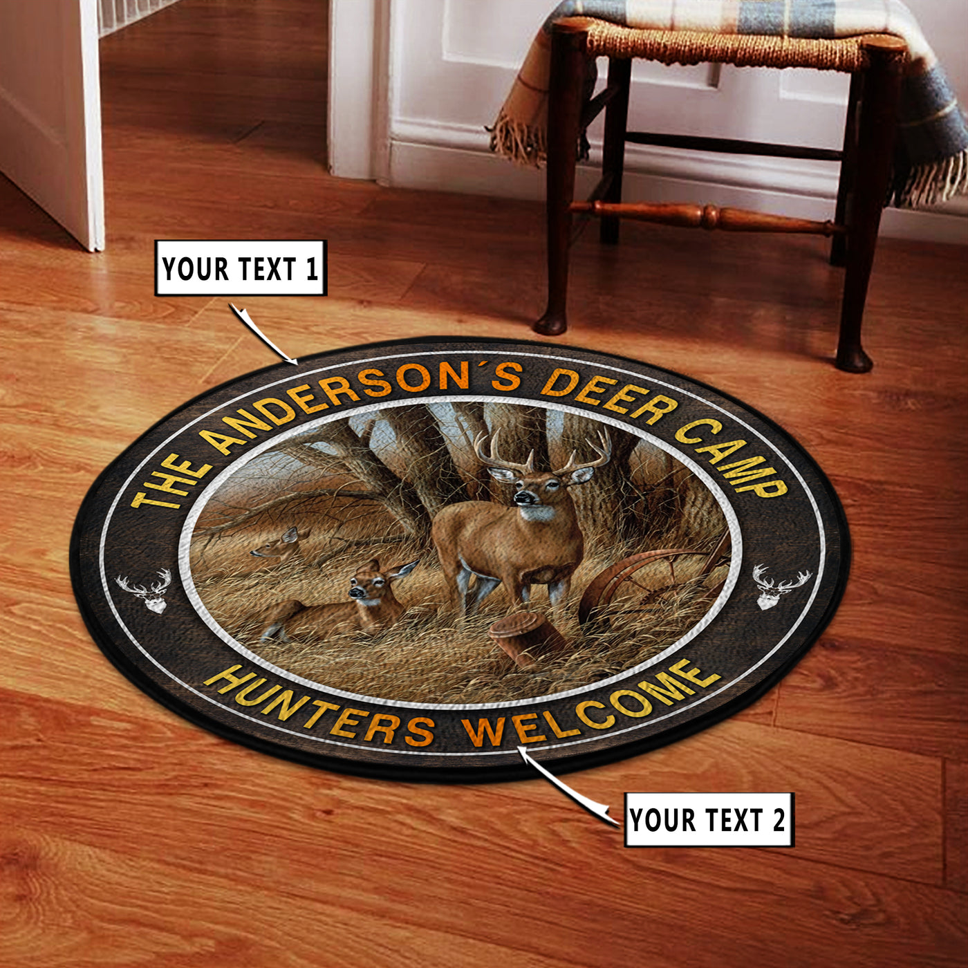 Personalized Deer Family Round Rug, Carpet