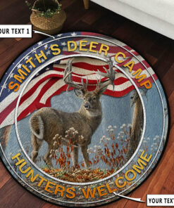 Personalized Deer Hunting American Flag Round Rug, Carpet