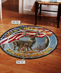 Personalized Deer Hunting American Flag Round Rug, Carpet