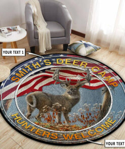 Personalized Deer Hunting American Flag Round Rug, Carpet
