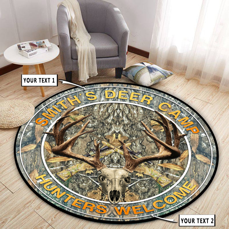 Personalized Deer Hunting Camo Round Rug, Carpet - Bluefink