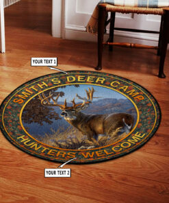Personalized Deer Hunting Camo Round Rug, Hunting Carpet