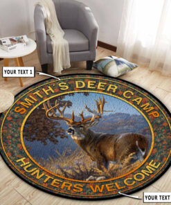 Personalized Deer Hunting Camo Round Rug, Hunting Carpet