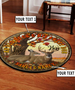 Personalized Deer Hunting Couple Gift Round Rug, Carpet
