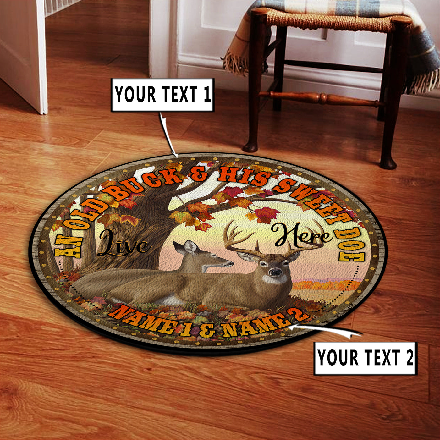 Personalized Deer Hunting Couple Gift Round Rug, Carpet