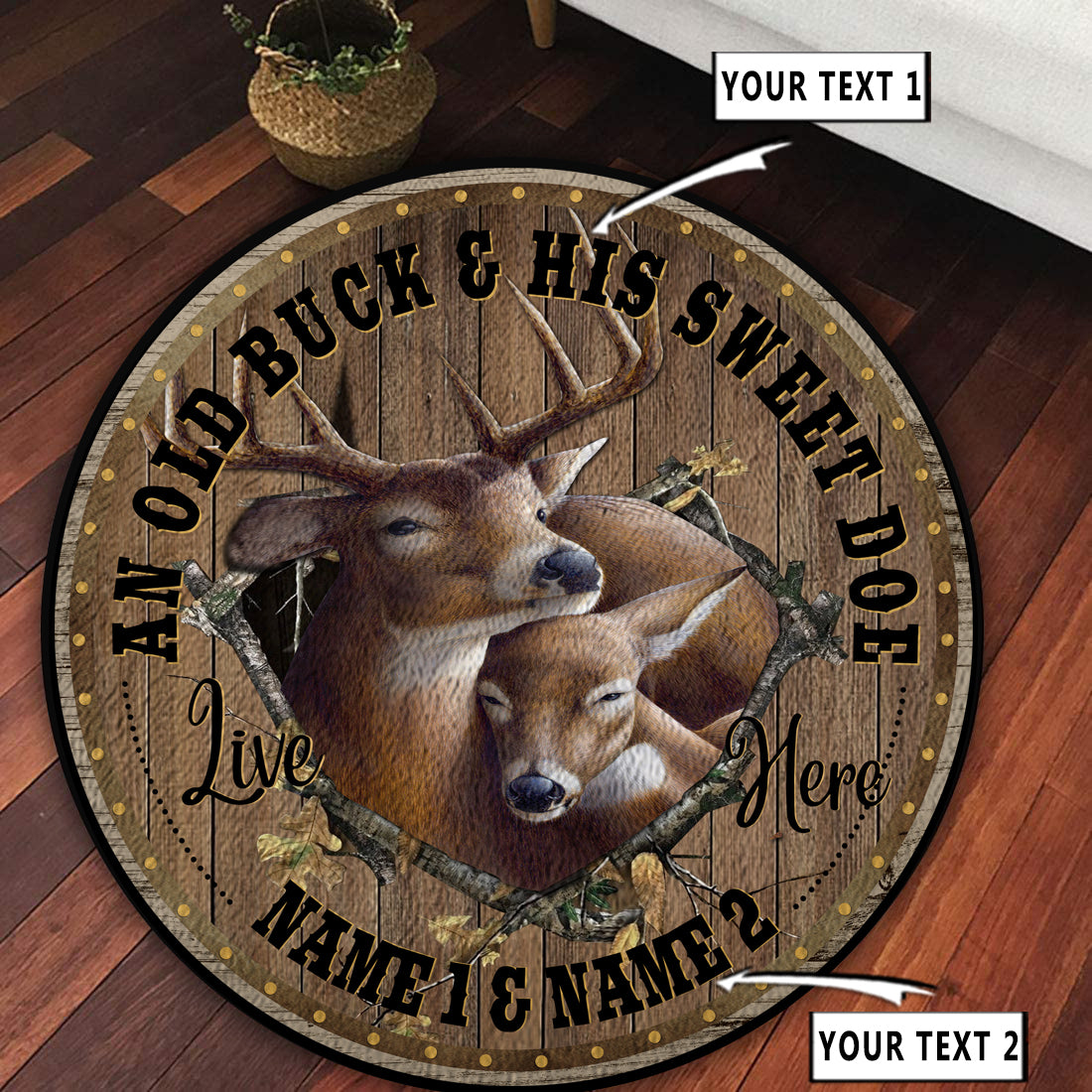 Personalized Deer Hunting Couple Gift Round Rug, Carpet for Bedroom