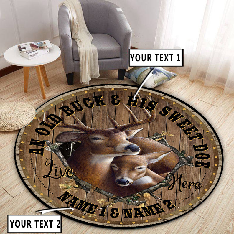 Personalized Deer Hunting Couple Gift Round Rug, Carpet for Bedroom