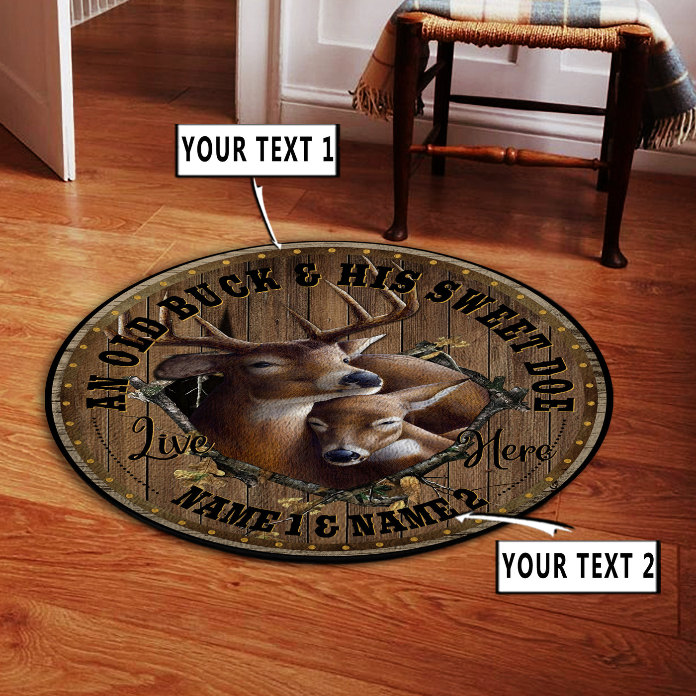 Personalized Deer Hunting Couple Gift Round Rug, Carpet for Bedroom