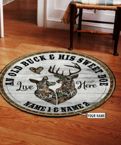 Personalized Deer Hunting Couple Gift Round Rug, Deer Hunting Carpet