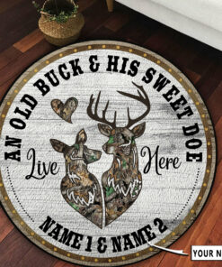 Personalized Deer Hunting Couple Gift Round Rug, Deer Hunting Carpet