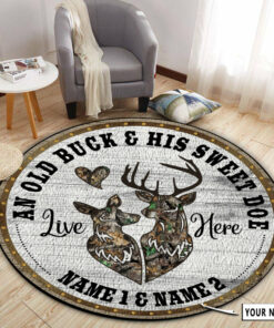 Personalized Deer Hunting Couple Gift Round Rug, Deer Hunting Carpet