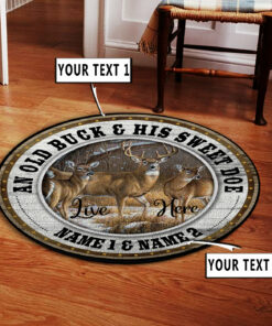 Personalized Deer Hunting Couple Gift Round Rug, Deer Hunting Carpet Bedroom Décor