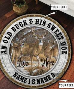 Personalized Deer Hunting Couple Gift Round Rug, Deer Hunting Carpet Bedroom Décor