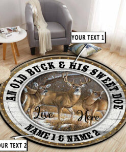 Personalized Deer Hunting Couple Gift Round Rug, Deer Hunting Carpet Bedroom Décor