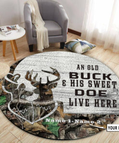 Personalized Deer Hunting Couple Gift Round Rug, Deer Hunting Carpet Home Décor
