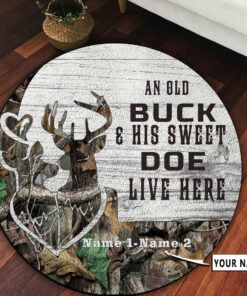 Personalized Deer Hunting Couple Gift Round Rug, Deer Hunting Carpet Home Décor