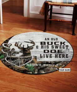 Personalized Deer Hunting Couple Gift Round Rug, Deer Hunting Carpet Home Décor