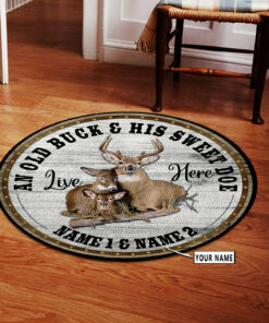 Personalized Deer Hunting Couple Gift Round Rug, Deer Hunting Carpet for Bedroom