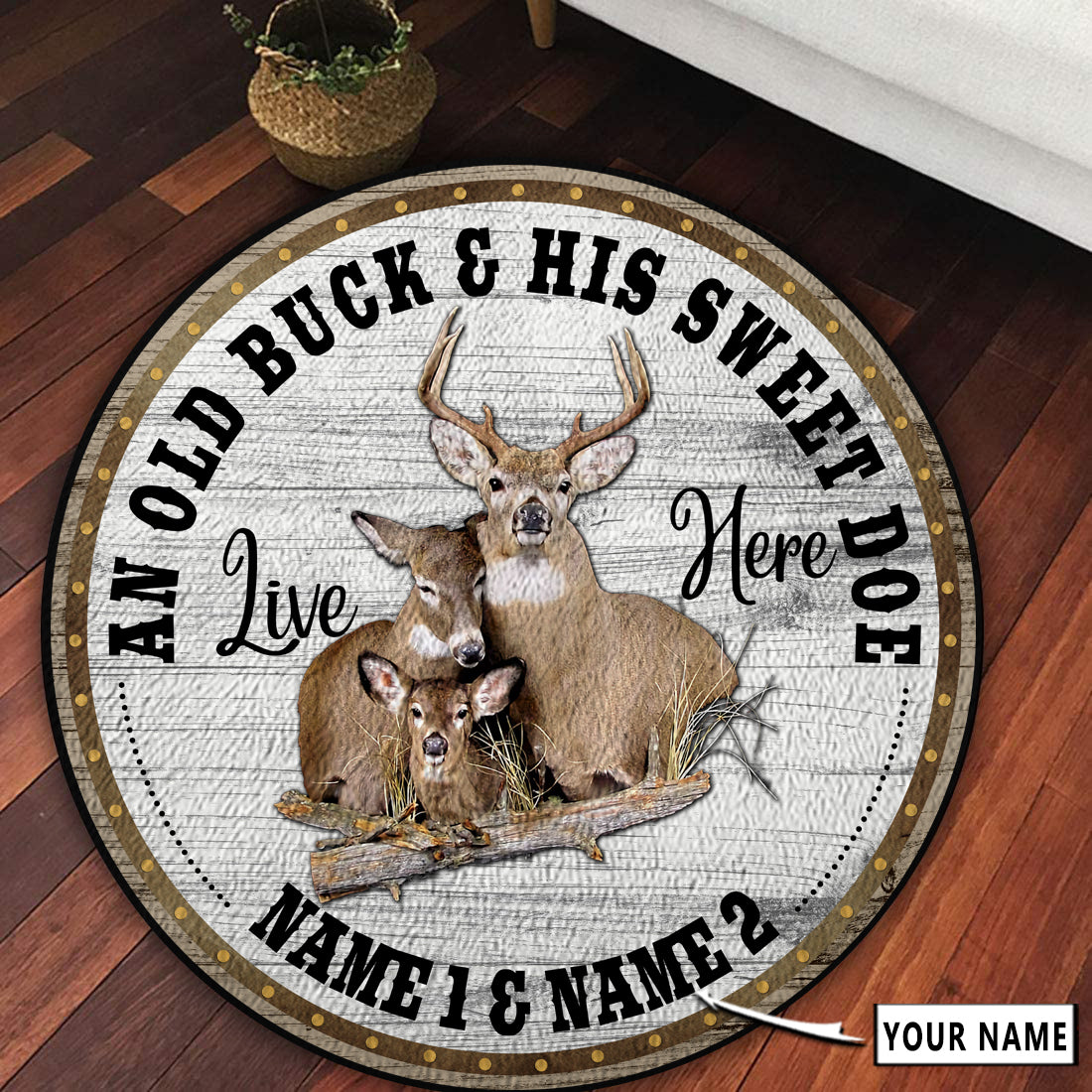 Personalized Deer Hunting Couple Gift Round Rug, Deer Hunting Carpet ...