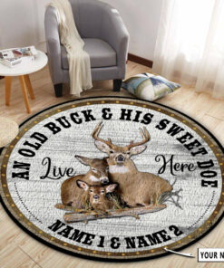 Personalized Deer Hunting Couple Gift Round Rug, Deer Hunting Carpet for Bedroom