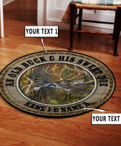 Personalized Deer Hunting Couple Gift Round Rug, Deer Themed Carpet