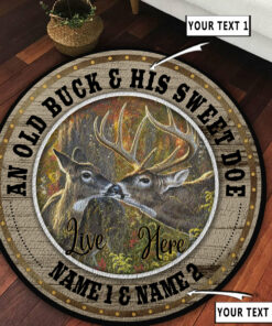 Personalized Deer Hunting Couple Gift Round Rug, Deer Themed Carpet