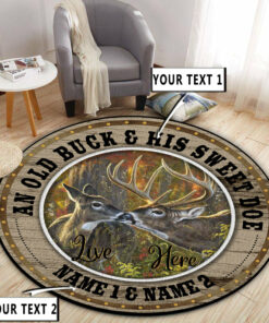 Personalized Deer Hunting Couple Gift Round Rug, Deer Themed Carpet
